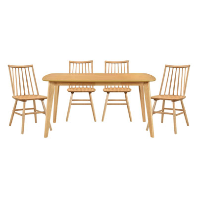 Ensemble de table décontractée 5 pièces et 4 chaises d'appoint à dossier courbé Windsor