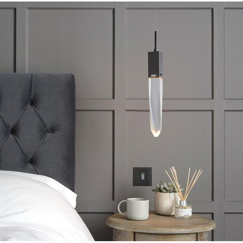 Modern 1 Light Crystal Shade Pendant, Matte Black