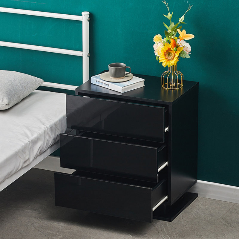 Aalap 50cm W Manufactured Wood Bedside Table, Black