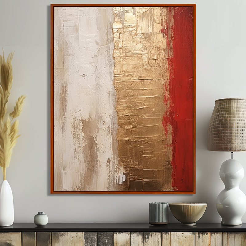 Pleine lune rédempte abstraite or et rouge I - peinture abstraite, art mural, 44" H x 34" W, Silver Picture Framed