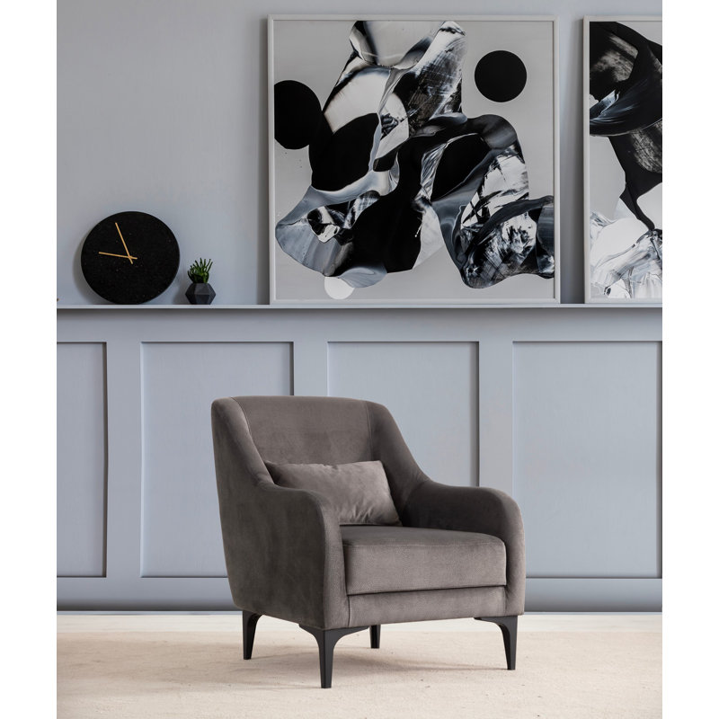 Élégant fauteuil à oreilles de couleur anthracite de 28,3 po x 31,9 po x 28,3 po | Structure et panneau en bois de hêtre, tissu 100% polyester, mousse gris doux et coussin en plumes | Nettoyage à sec, parfait pour le salon et les espaces d'étude