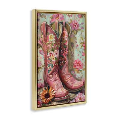 Rose Boots Pink Cowgirl Floating Frame, design by LSR Design Studio