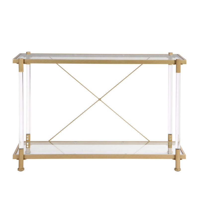 43'' Golden Glass and Metal Console Table with Storage