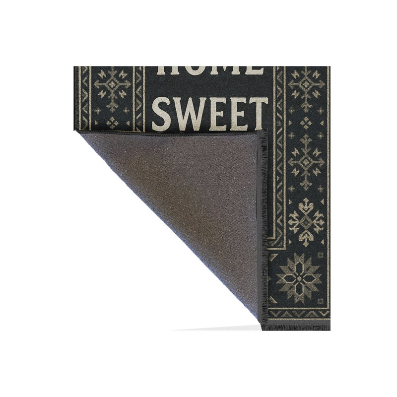 Tapis noir tissé à motif lavable traditionnel Mosso, 2' x 2'11"