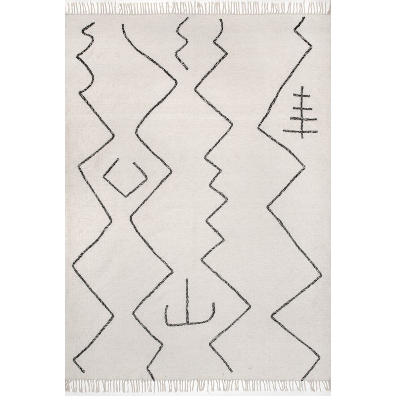 Tissé à plat à la main Ivoire/brun Tapis décoratif, Rectangle 6 pi x 9 pi
