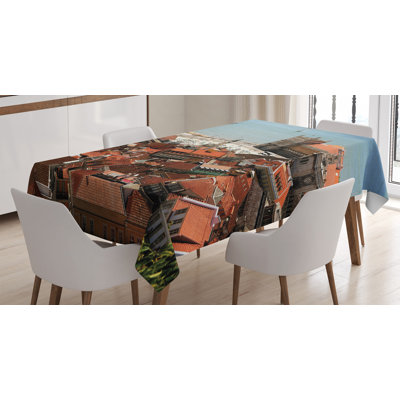 Ambesonne European Tablecloth, View Of Central Lisbon Portugal With Rooftops And Sea Old Town Nostalgic City, Rectangular Table Cover For Dining Room Kitchen Decor, 60" X 90", Multicolor