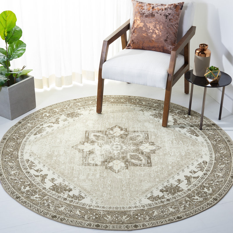 Tapis oriental sauge / ivoire Delvecchio, Rond 8 pi