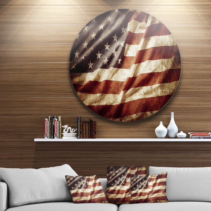 American Flag Circle Metal Wall Art Print, 23" x 23"