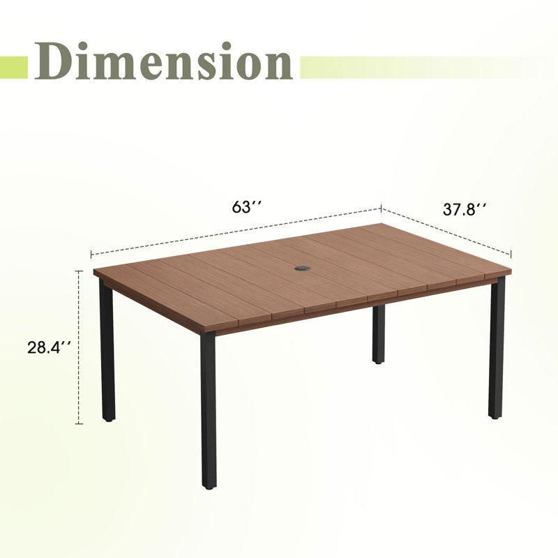 Table de salle à manger rectangulaire extérieure, 160 cm L x 96 cm l, Brun / bois brossé