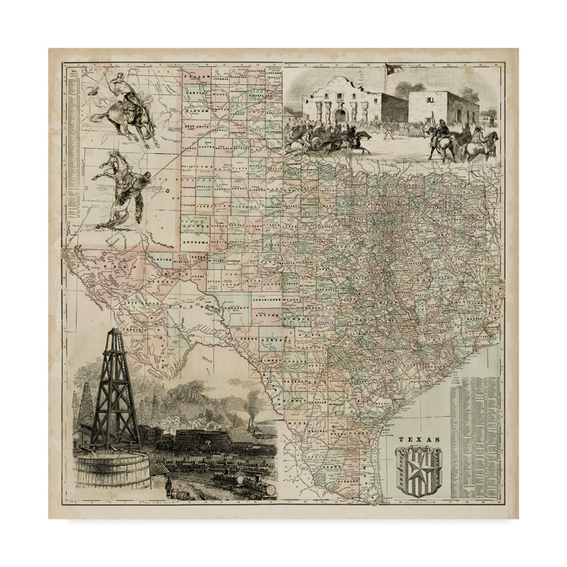 « map of texas », reproduction d’impression sur toile tendue, H 24 po x l 24 po x P 2 po