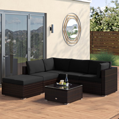 Planada 6 Piece Rattan Sectional Seating Group with Cushions