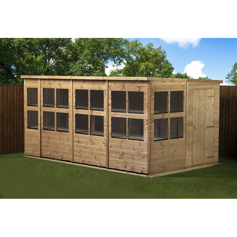 Solid wood Tongue & Groove Pent Garden Shed, 206cm H x 424cm W x 240cm D