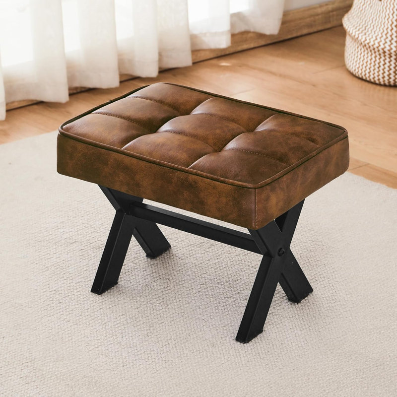 Upholstered Ottoman, Brown Cotton