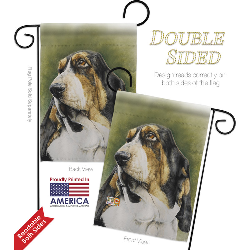 Basset hound 2 faces polyester 19 x 13 po ensemble de drapeaux