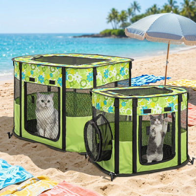 Parc portatif pour chat avec espaces séparés, enclos intérieur / extérieur pliable, chenil pliable, avec piquets de tente et sac de transport, pour chatons et petits animaux