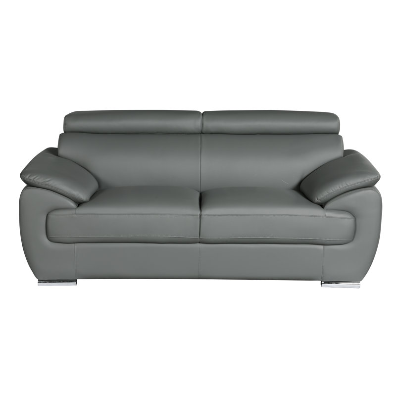 Aieshia Genuine Leather Pillow Top Arm Loveseat, Gray, 39" H x 69" W x 38" D