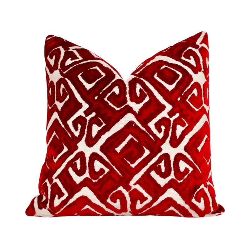 Housse de coussin en velours Tribal, 22 po x 22 po, Rouge
