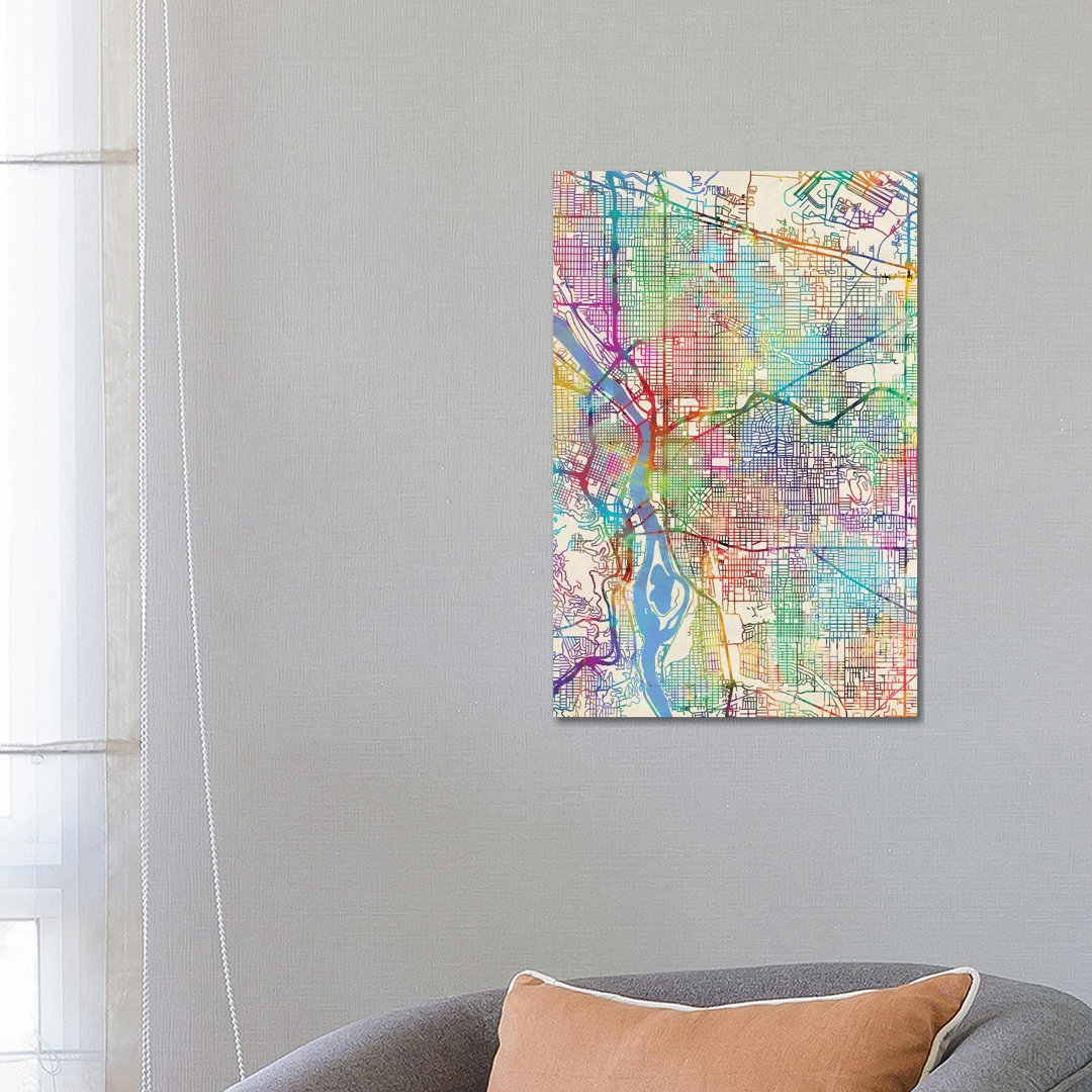 Portland Oregon City Map III by Michael Tompsett - Wrapped Canvas Gallery-Wrapped Canvas Giclée