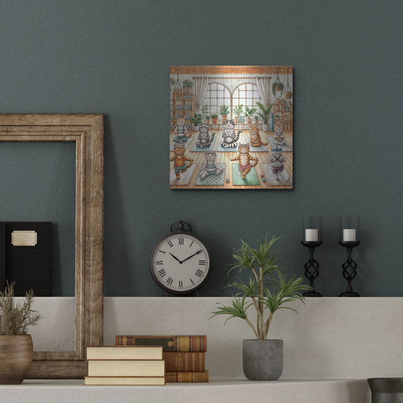 Art mural en métal Latitude Run® «Cats Doing Yoga» par Rey Klimt, H 12 po x l 12 po