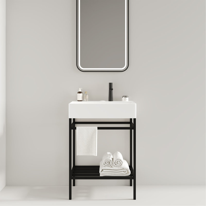 Meuble-lavabo polyvalent avec lavabo de qualité supérieure et tablette pratique, Noir, noir, noir, noir, Blanc