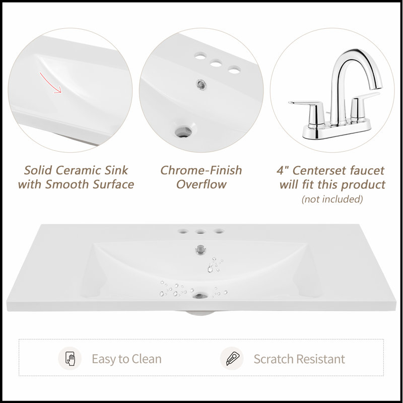 Meuble-lavabo de 36 pouces avec lavabo et tiroirs, parfait pour les rénovations élégantes et fonctionnelles, Gris