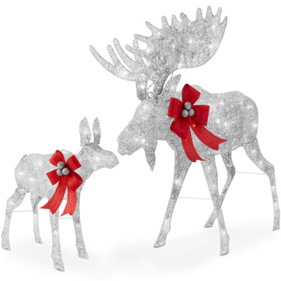 Ensemble de décoration de jardin de Noël 2 pièces avec lumières DEL, attaches à fermeture éclair - argent