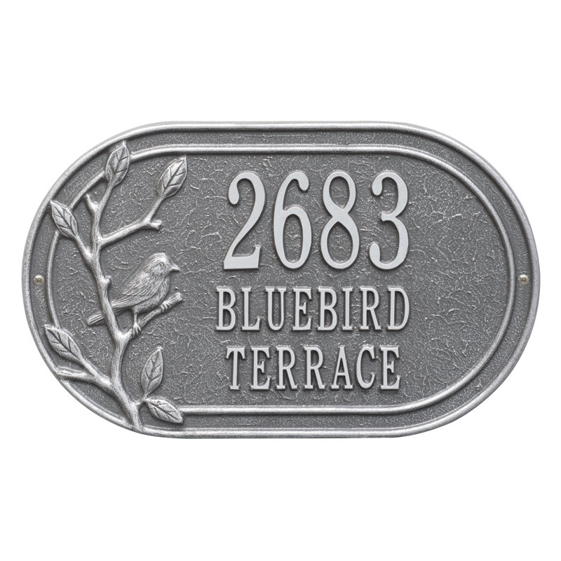Woodridge Personalized Bird Oval Standard 3-Line Wall Address Plaque, Black/Gold, Yes