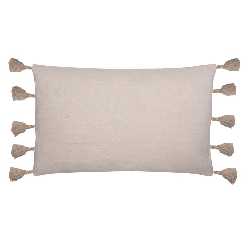 Gray and White Striped Rectangular Pillow with Tassels