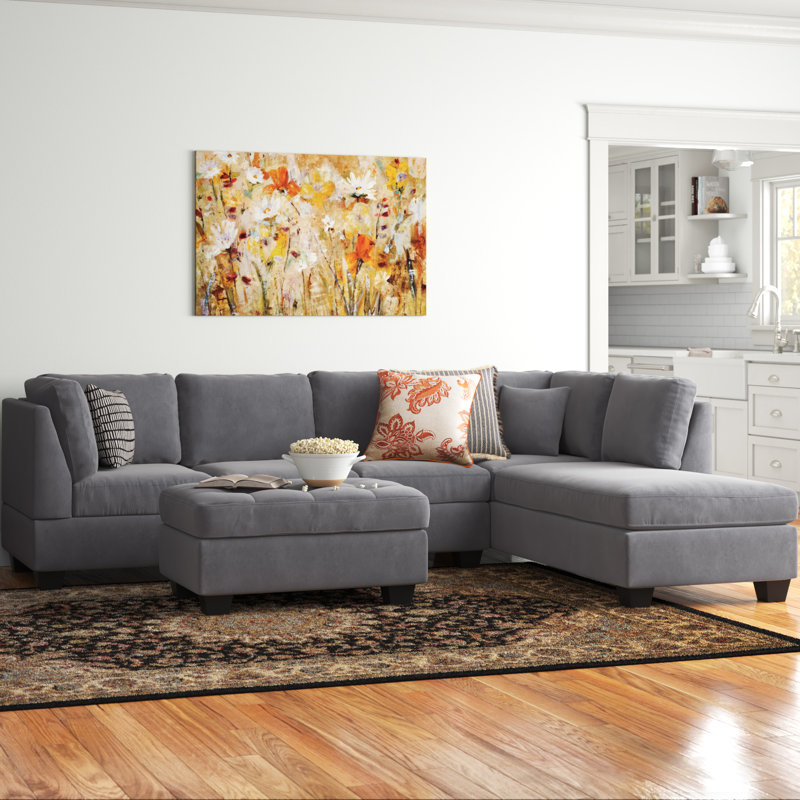 Upholstered L-Shaped Sectional Reversible, Gray