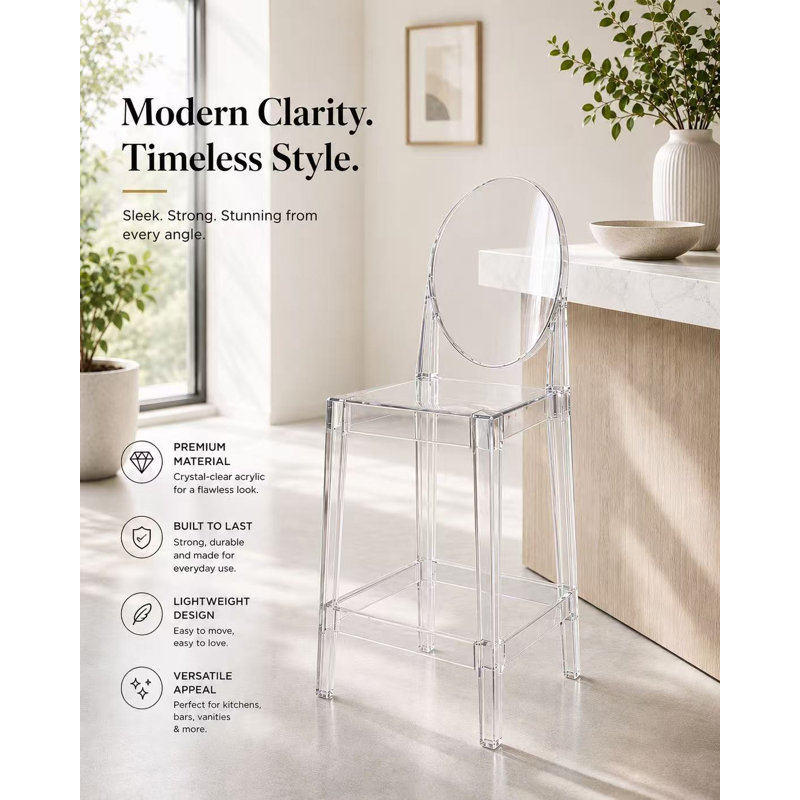 25" Counter Stool - Modern Acrylic & Plastic Bar Stool - Armless Kitchen Island Stool - Clear Contemporary Design, 4, Clear