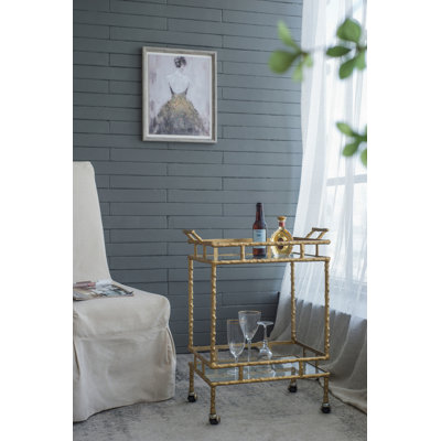 23.5x13.5x30" Twig Bar Cart, Antique Brass