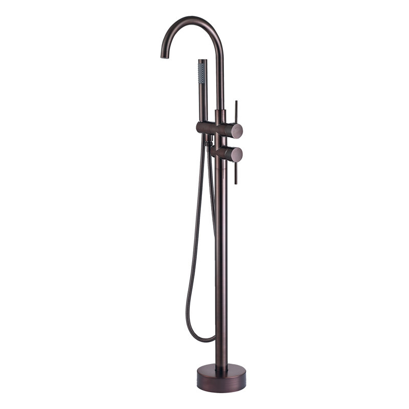 Double Handle Floor Mounted Tub Filler With Handshower, Oil Rubbed Bronze