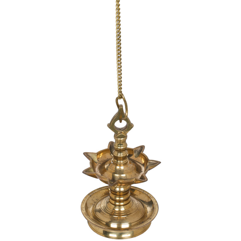 Lampe à huile suspendue à mèche en laiton fabriquée à la main de 11 po de 11 po de style temple indien traditionnel Diya pour la maison