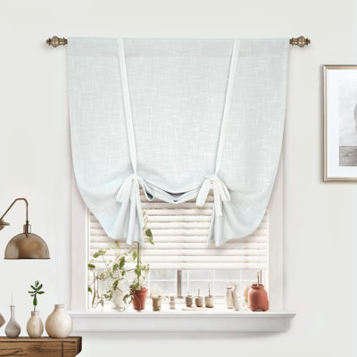Antonino Linen Textured Blackout Tie Up Curtains Double Layer Thermal Insulated Lined Balloon Roman Shade