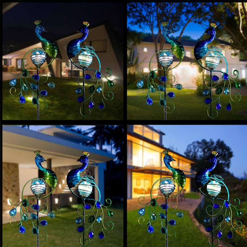Metal Peacock Solar Light Stake for Garden, 2 Pack