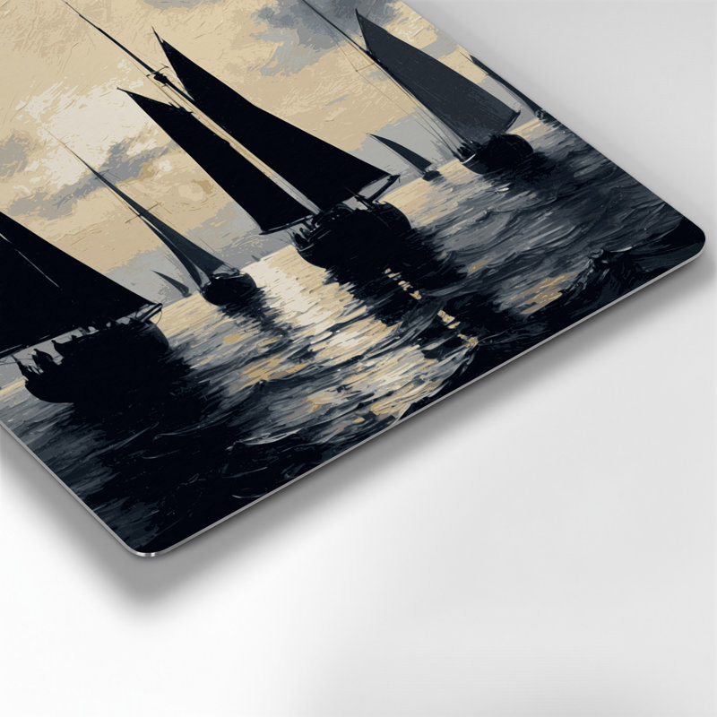 Transport, silhouettes de voilier et voilier en métal gris, H 32 po x l 32 po x P 0,05 po