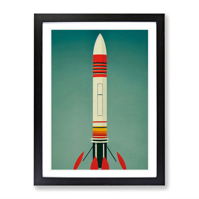 Retro Spaceship Rocket No.1 - Framed Print, Black Framed, 64cm H x 46cm W x 2cm D