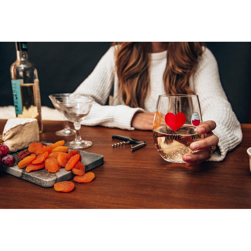 Grand verre à vin sans pied «Peace Love Wine» | Peut contenir 20 onces