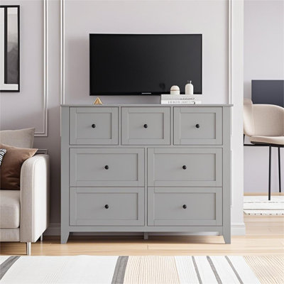 Commode moderne à 7 tiroirs pour chambre à coucher, commode en bois avec rangement pour téléviseur de 48 po, rangement pour placard et armoire de salon