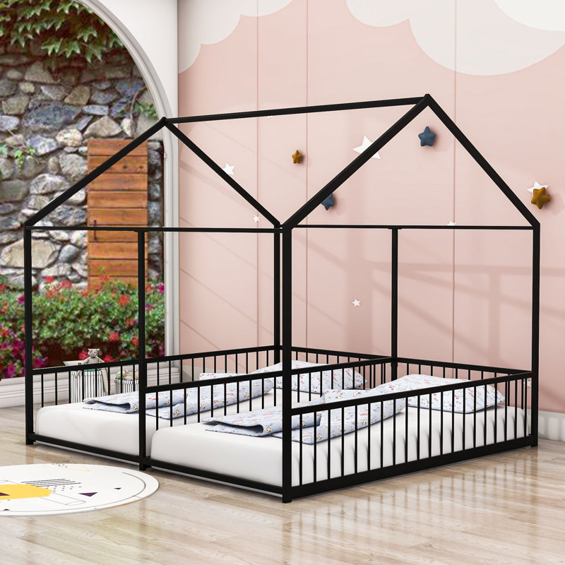 Lits simples et lits plateforme simple en forme de maison, Noir