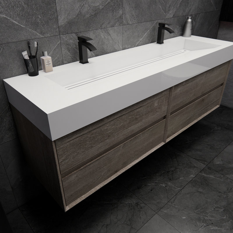 Meuble-lavabo double l 71 po x H 24,4 po Albizu, Gris