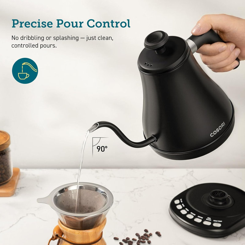 COSORI Black Stainless Steel Electric Gooseneck Kettle with Temperature Control