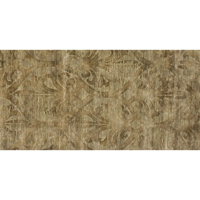 Hand Knotted Damask Area Rug in Mahogany, Rectangle 10' x 14'
