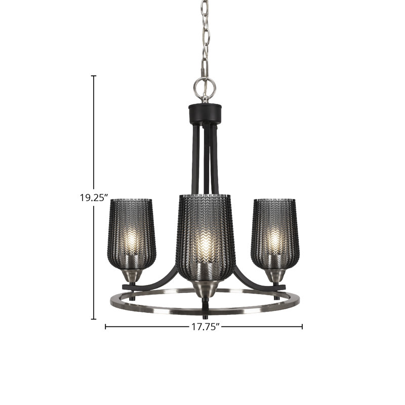 Lustre 3 lumières avec verre texturé fumé Paramount, Noir mat/nickel brossé