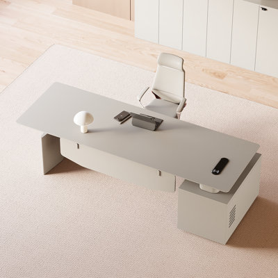 Bureau de direction à hauteur réglable 78,74 po gris-blanc luxueux