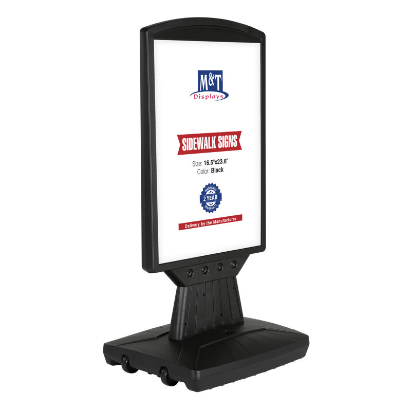 Black Double-Sided Outdoor Pavement Sign with Caster Wheels