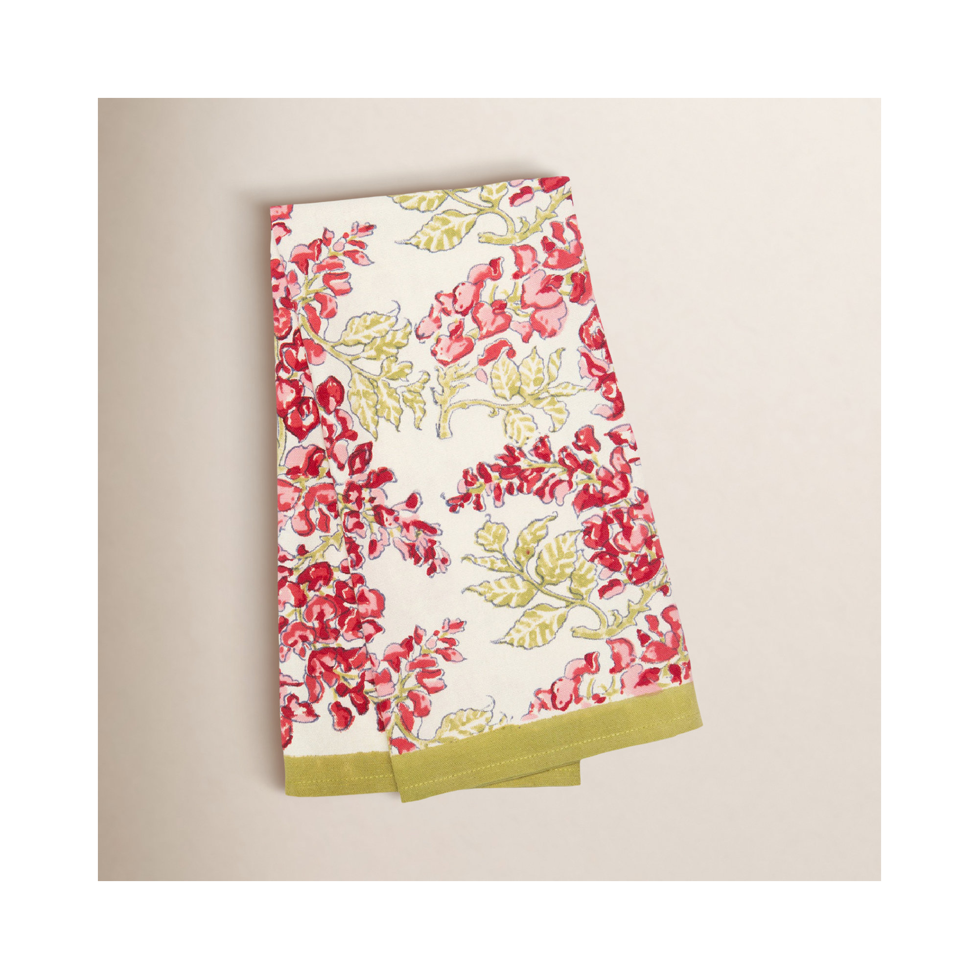 Kappa Floral Tea Towel Kitchen Towel, Olive Green/Pink/Ivory/Red