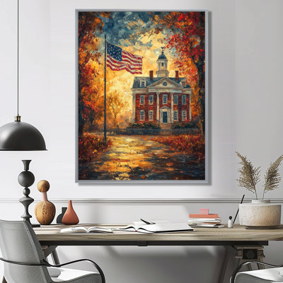 Dultach American Flags Waving Outside Independence Hall - Usa Patriotist Wall Art