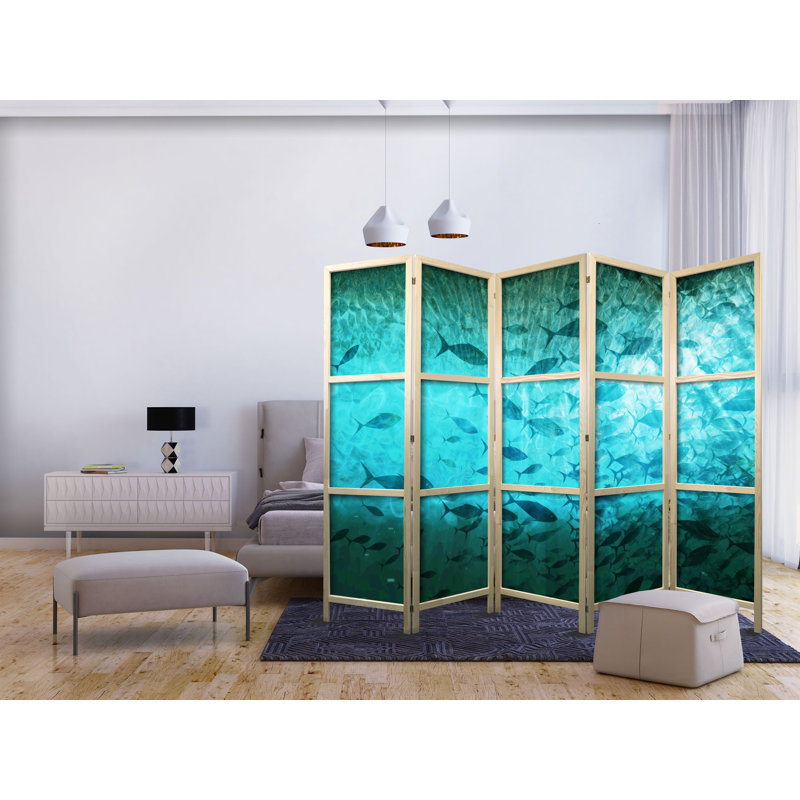 225cm W x 171cm H 5 - Panel Solid Wood Folding Room Divider