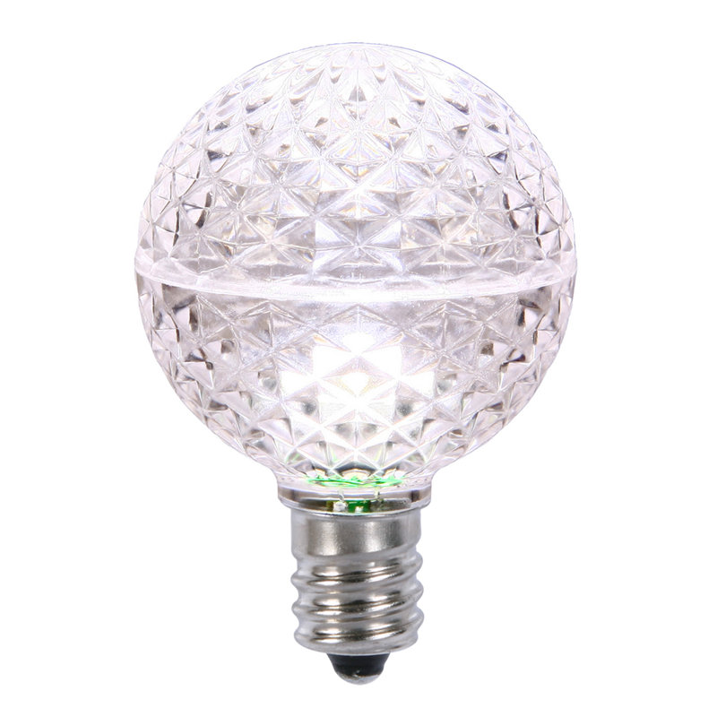 Vickerman G50 LED Pure White Faceted Replacement Bulb, E17/C9 Nickel Base .45 Watts, Dimmable, 10 Bulbs Per Pack